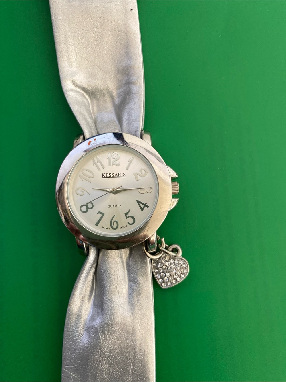 Kessaris Silver Women's Heart Charm Watch